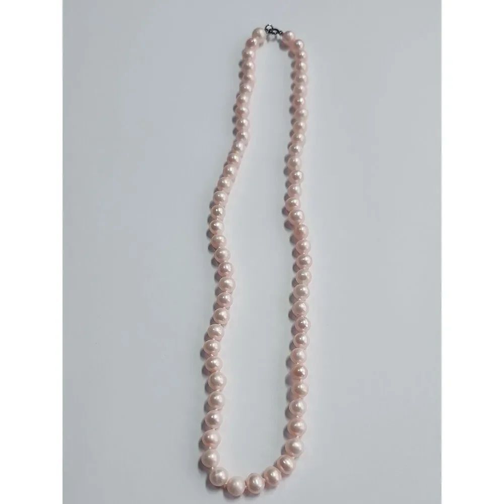 Classic Pink Pearl Necklace With Sterling Silver Clasp Elegant Women’s Jewelry